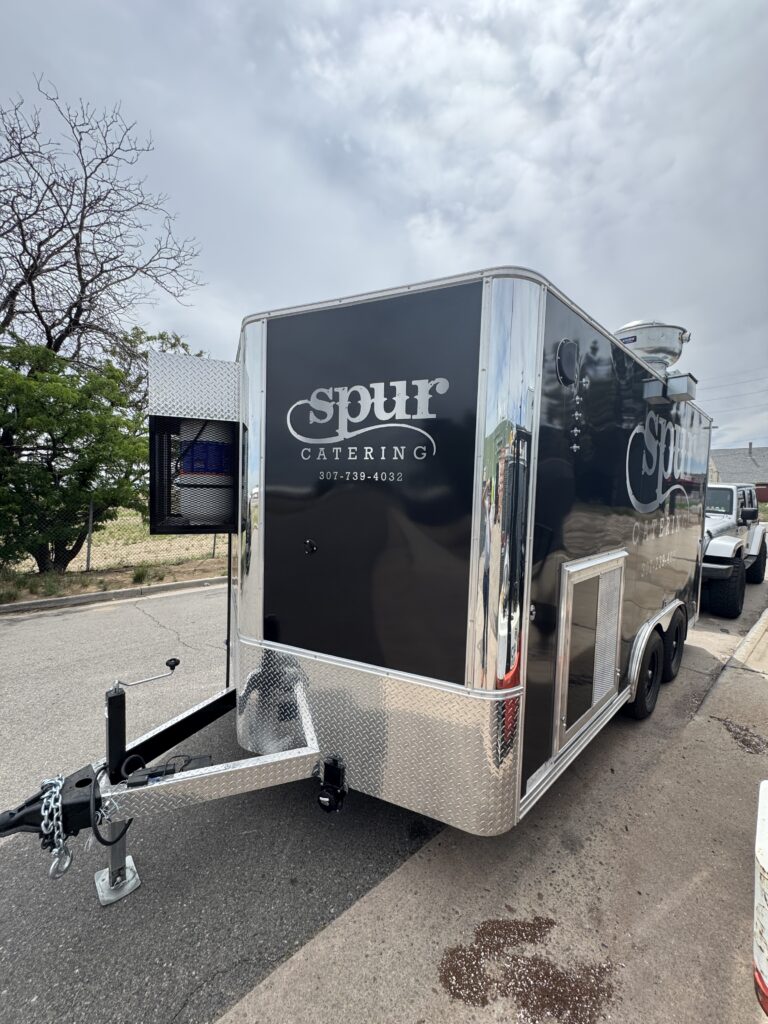 Front view of the Spur Catering food trailer built by Mile High Foodtrucks for Jackson Hole, Wyoming